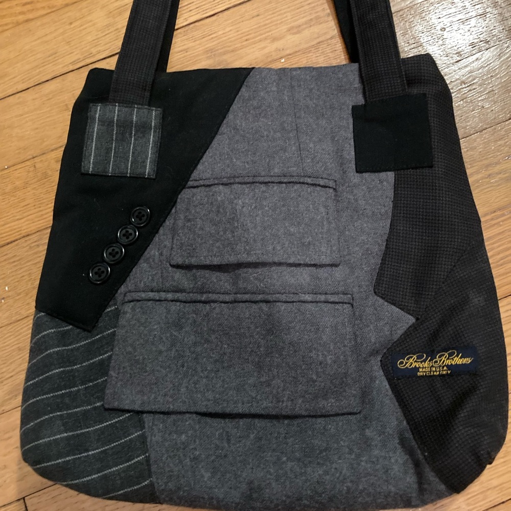 Upcycled purse from Brooks Brothers suit